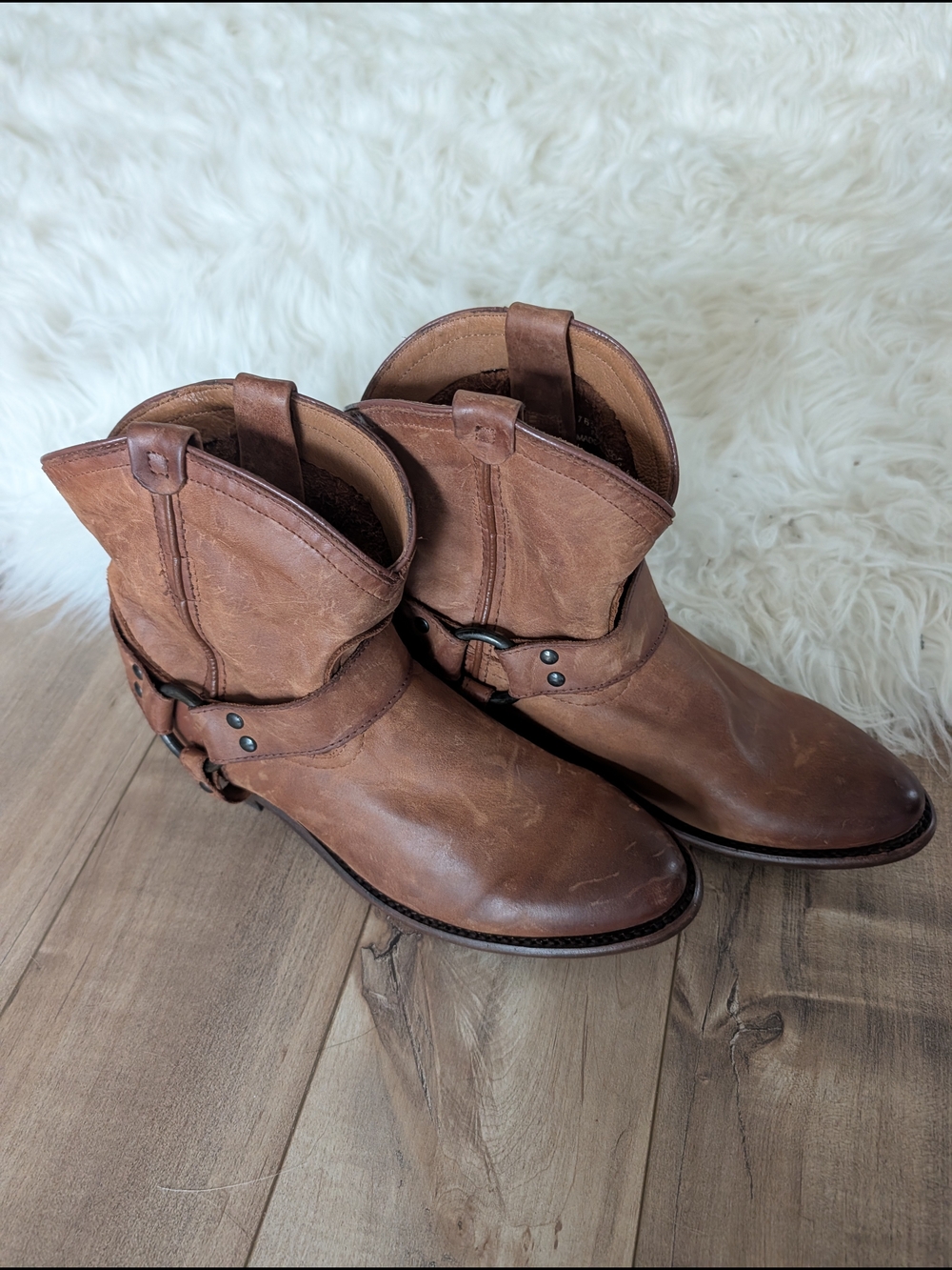 Frye Brown Leather Harness Ankle Boots
